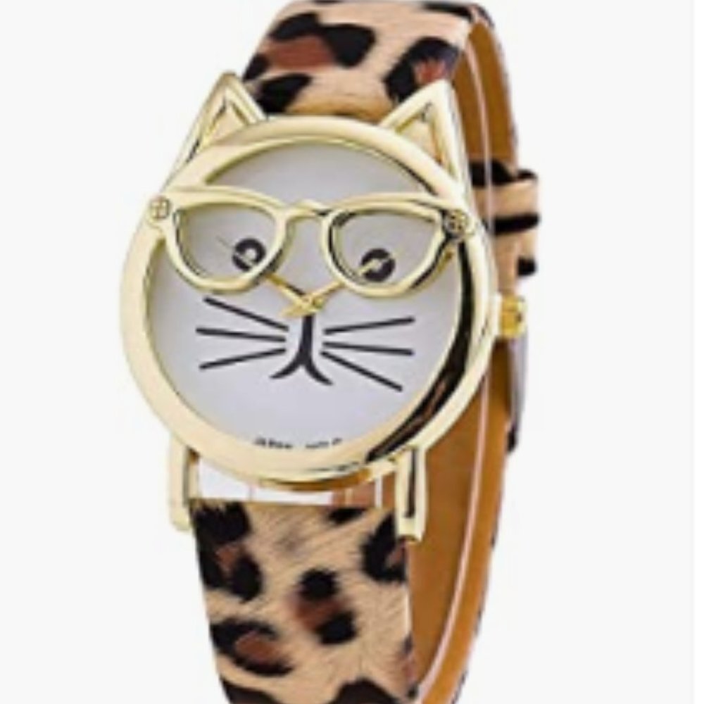 Women's Platinum Plated Cat Analog Quartz Watch